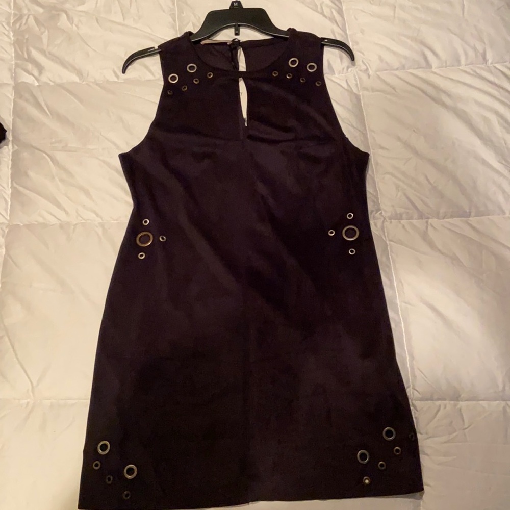 Bershka Suede Sleeveless Dress with Gold Metal Detail